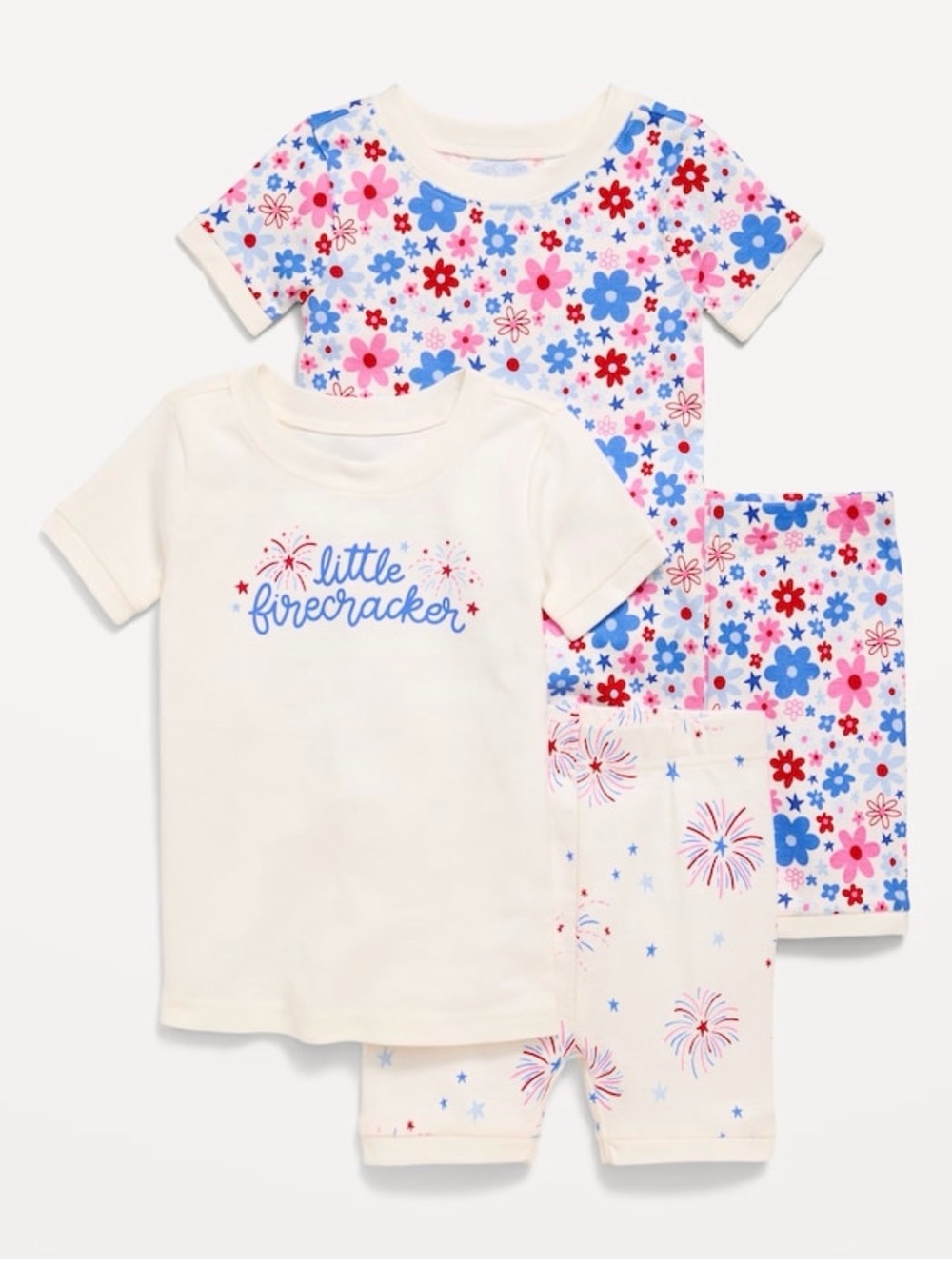 Old Navy Cream, Blue & Pink Floral Firecracker Pajama Set